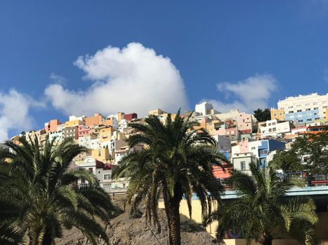 Colourful houses on the hill in Las Palmas Gran Canaria Canary Islands Spain