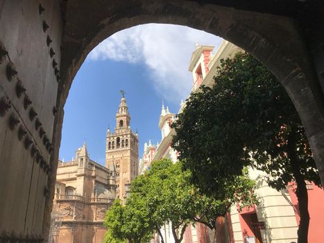 The Giralda (bell tower) of the Seville Cathedral in Seville Spain