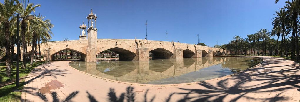 Panorama from the Puente del Mar bridge at the turia gardens in Valencia Spain