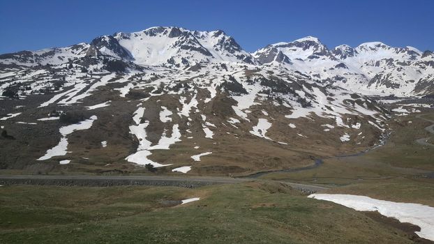 Snowy mountain landscape at Frontera del Portalet in Spain