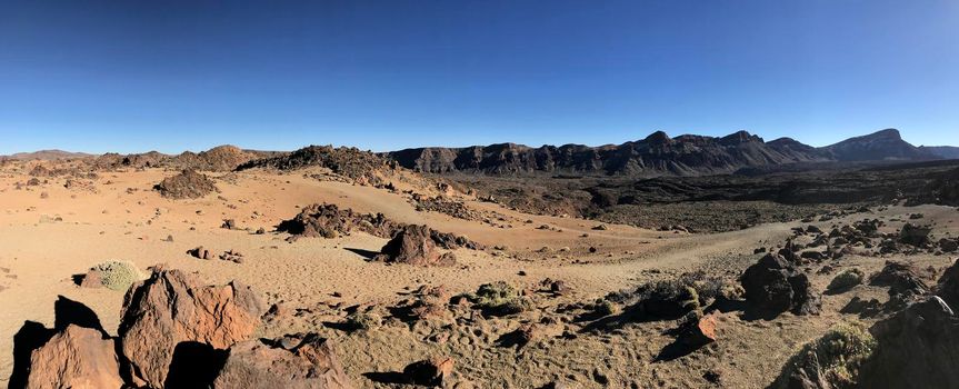 Panorama landscape around Mount Teide a volcano on Tenerife in the Canary Islands