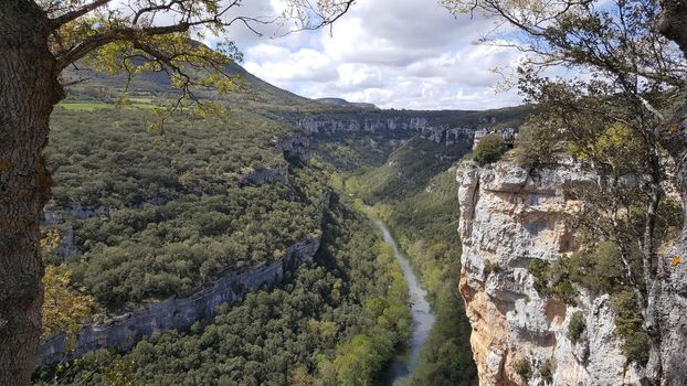 Tourists at the Mirador Del Cañon Del Ebro a canyon in Spain