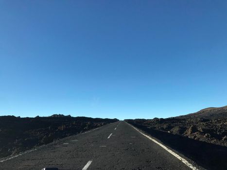 Empty road at Teide National Park in Tenerife the Canary Islands