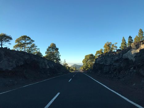 Empty road at Teide National Park in Tenerife the Canary Islands