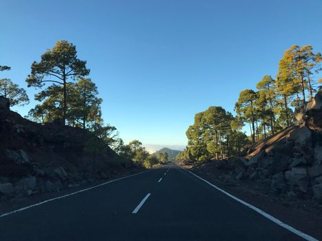 Empty road at Teide National Park in Tenerife the Canary Islands