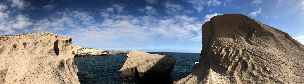 Panorama from big rocks at the coast of San Miguel de Tajao in Tenerife