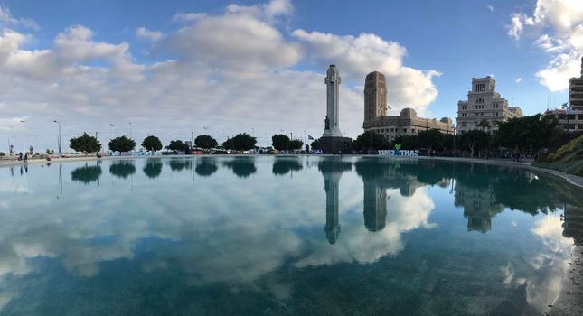 Panorama from Plaza de Espana with the Castillo de San Cristobal in Santa Cruz de Tenerife