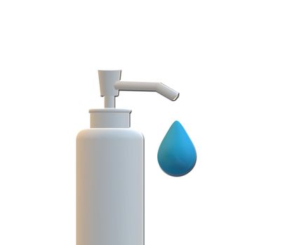 Hand sanitizer pump bottle, washing gel, alcohol gel. Killing germs, bacteria, virus. Covid 19 protection, save lives. 3D illustration. Copy space, place for text