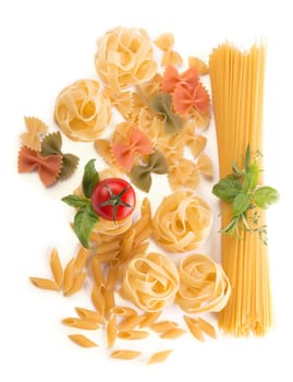 Spaghetti and basil isolated on white background. With clipping path.