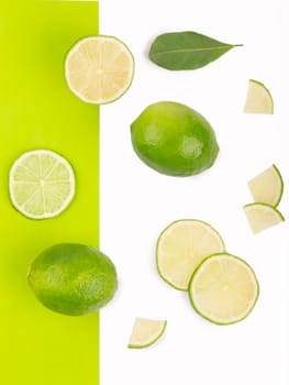 Creative layout made of lime. Flat lay. Food concept.