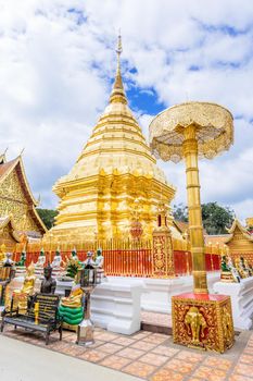 Landmarks, important tourist attractions in Chiang Mai, Phra That Doi Suthep, large golden pagoda at Chiangmai, Thailand