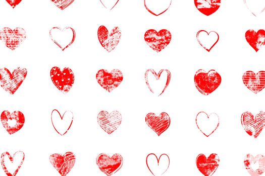 Valentines day background with hearts decor on white background.