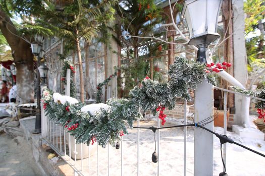 christmas tree decorations on snow