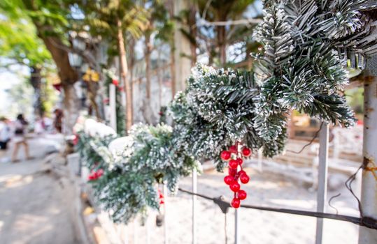 christmas tree decorations on snow