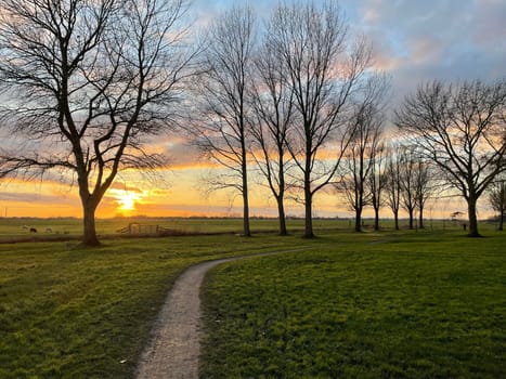 Winter sunset around Sneek in Friesland The Netherlands