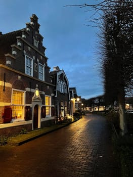 Architecture in the city IJlst during sunset in Friesland The Netherlands