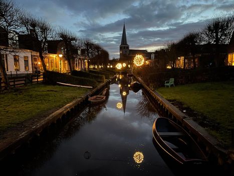 Canal at night in IJlst Friesland The Netherlands