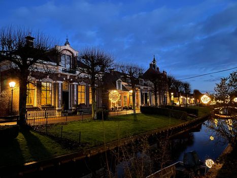 Canal at night in IJlst Friesland The Netherlands