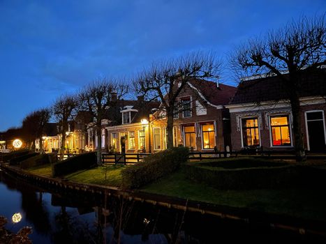 Canal at night in IJlst Friesland The Netherlands