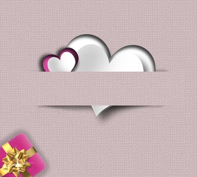 Elegant love card Valentine, pink hearts, gift box in pastel colours. Valentines day design. 3D render