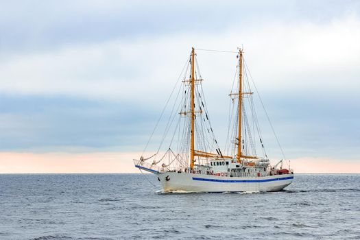 White sailing ship coming from Baltic sea, Europe