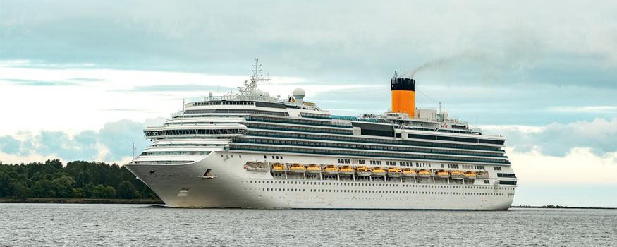 Large royal cruise liner on the way. Travel and spa services