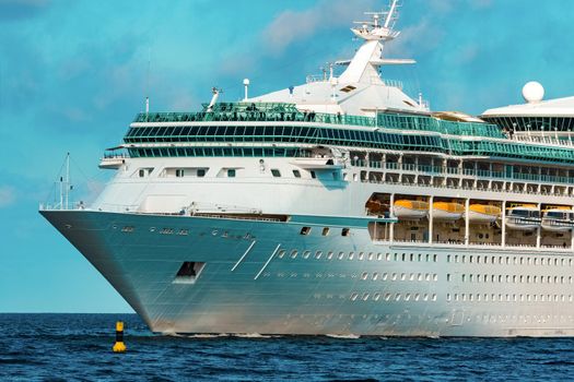 Luxury cruise liner underway. Tour travel and spa services