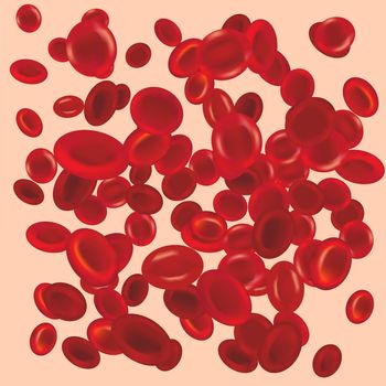 Flowing red blood cells in artery, erythrocyte background, health care concept, vector illustration