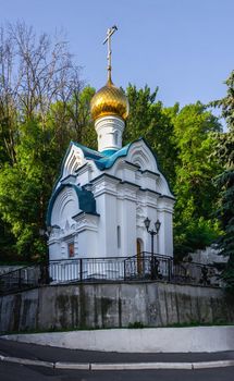 Svyatogorsk, Ukraine 07.16.2020.  Chapel of the Monks Arseny and Herman of Svyatogorsk, Svyatogorsk Lavra, Ukraine, on a sunny summer morning