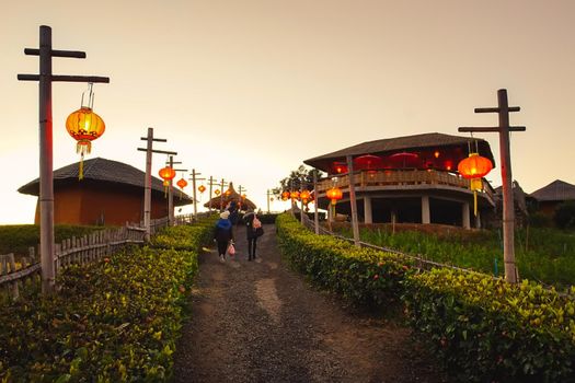 Maehongson, Thailand - December 14, 2020: Chinese culture in travel destinations at Yun Lai Viewpoint in Pai, Mae Hong Son, Thailand.