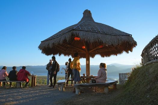 Maehongson, Thailand - December 14, 2020: Chinese culture in travel destinations at Yun Lai Viewpoint in Pai, Mae Hong Son, Thailand.