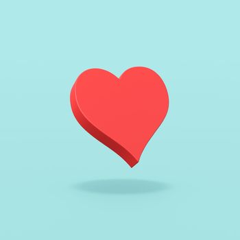 Red Heart Symbol Shape on Flat Blue Background with Shadow 3D Illustration