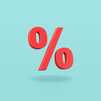 Red Percent Sign on Flat Blue Background with Shadow 3D Illustration