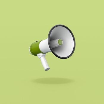Green and White Megaphone on Flat Green Background with Shadow 3D Illustration