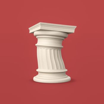 Funny Single Ancient Column on Flat Red Background with Shadow 3D Illustration