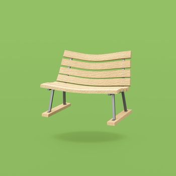 Funny Wooden Bench on Flat Green Background with Shadow 3D Illustration