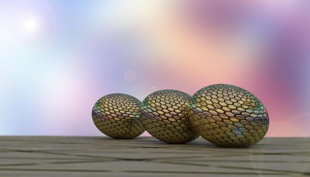 Abstract background with eggs with the texture of dragon skin. For design and networking. 3d image