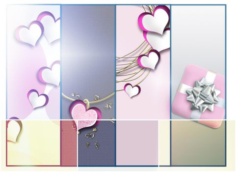 Elegant love hearts collage in pastel pink colour. Valentines card in elegant faded style. 3D illustration