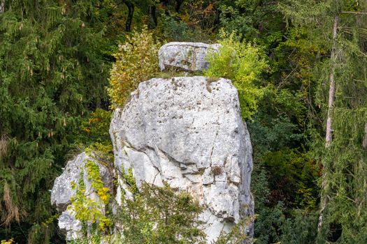 Rock formations called Napoleon's travel casel at Danube breakthrough near Kelheim, Bavaria, Germany