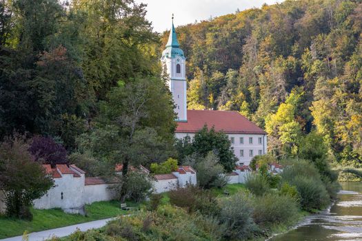 Weltenburg abbey, monastery near Kelheim, Bavaria, Germany at Danube river breakthrough