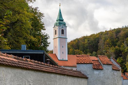 Weltenburg abbey, monastery near Kelheim, Bavaria, Germany at Danube river breakthrough