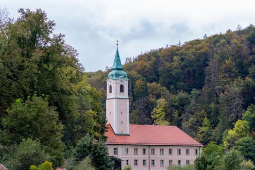 Weltenburg abbey, monastery near Kelheim, Bavaria, Germany at Danube river breakthrough