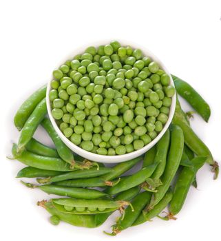 Fresh peas isolated on white background