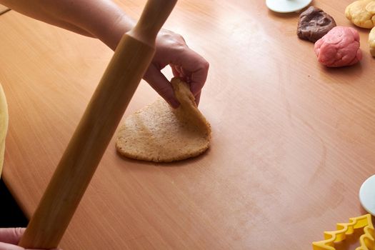 Cutting cookies from the dough and preparing for bake in the electrical stowe