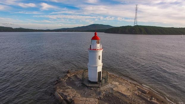 Vladivostok, Russia. Seascape with a view of the lighthouse against the sea.