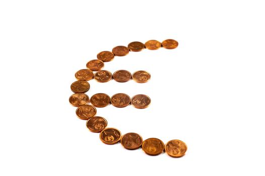 euro symbol made with cents coins of different denominations