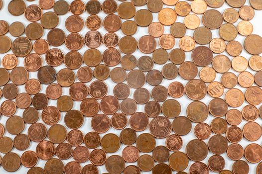 texture with euro cent coins of different denominations