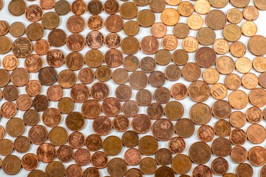 texture with euro cent coins of different denominations