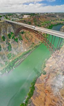Twin Falls, Idaho. Perrine Memorial Bridge and beautiful canyon as seen from drone.
