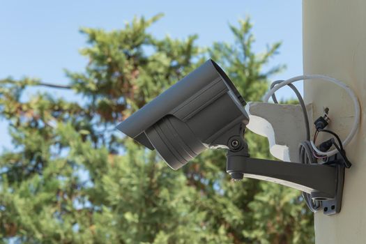 Laganas, Greece - 06/08/2016: security camera for monitoring the territory, stock image